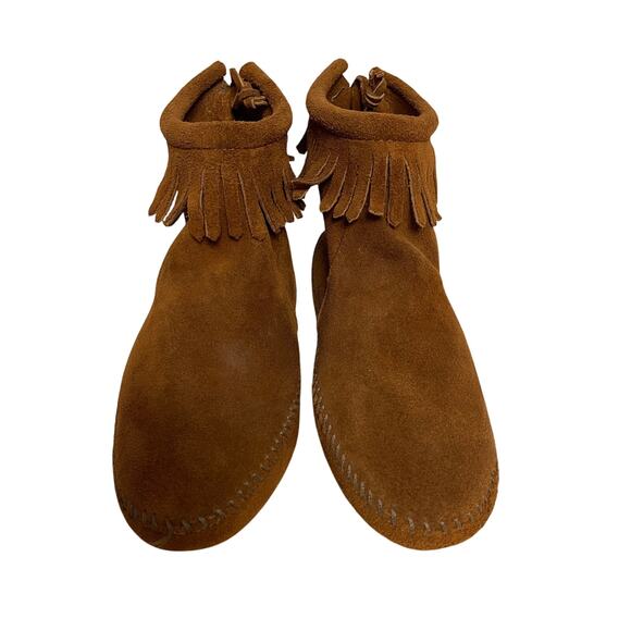 Minnetonka Moccasins Back Zip Softsole Women's Size 6 Fringe Suede Ankle Boot - Picture 1 of 7